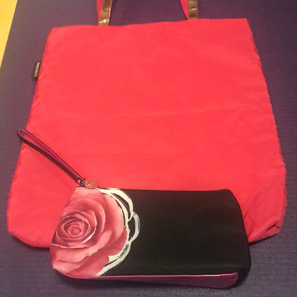 Reversible Lancôme Macaron Tote and Floral Makeup Bag